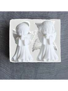 1pc 3D Angel Silicone Mold, Suitable For DIY Crafts: Great For Soap Making, Clay - Light Gray Male and Female Angel Molds - View 3