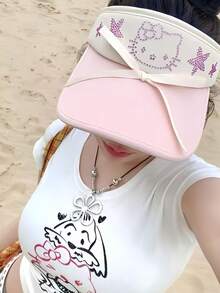 1件女款戶外遮陽帽，黑色與粉色可選，甜美防曬風格，海灘度假、跑步、騎行、開車必備，透氣吸汗設計，女款帽子，卡車司機帽 - 多色 - 查看 3