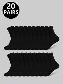 1/5/10/20 paires de chaussettes mi-mollet de couleur unie noire et blanche pour hommes, chaussettes toutes saisons, non compressives, convenant aux sports, à la course, à la fitness - Multicolore - Voir 24