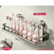 1pc No Drill Suction Cup Bathroom & Toilet Storage Rack, Suitable For Vanity And Toilet Storage - Multicolor - View 8