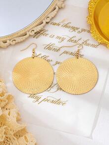 European And American Style Exaggerated Round Woven Texture Earrings, Niche Vacation Style Gold Large Disc Dangle Earrings - Gold - View 3
