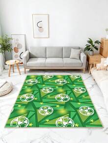 1件绿色背景足球明星印花儿童地毯，运动风格涤纶材质地垫，适用于男孩卧室、游戏区、客厅、世界杯主题场景以及四季通用装饰。 - 彩色 - 查看 2