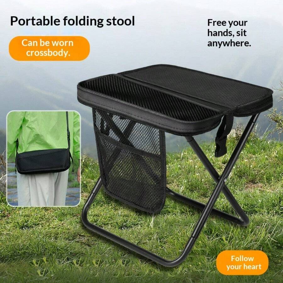 1pc Outdoor Backpack With Foldable Stool, Pen Bag, Portable Camping Gear, Sports Foldable Chair Handbag