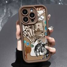 Pop Poker Cowboy Pattern Phone Case For 16 Pro Max 15 Plus 14 13 12 11 XR XS - Shockproof Silicone Bumper With Drop Protection And Soft Cover - 涼咖 - 查看 8