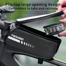 TOSUOD Bicycle Front Frame Bag, Mountain Bike Top Tube Phone Storage Front Hanging Bag, Multi-Layer Large Capacity Storage, Can Hold Phone, Tire Repair Tools, Cycling Small Items, Fits Frame Without Rubbing Legs, Waterproof And Wear-Resistant, Secure Installation, Mountain And Road Bike Outdoor Cycling Storage Equipment Accessories - Multicolor - View 8