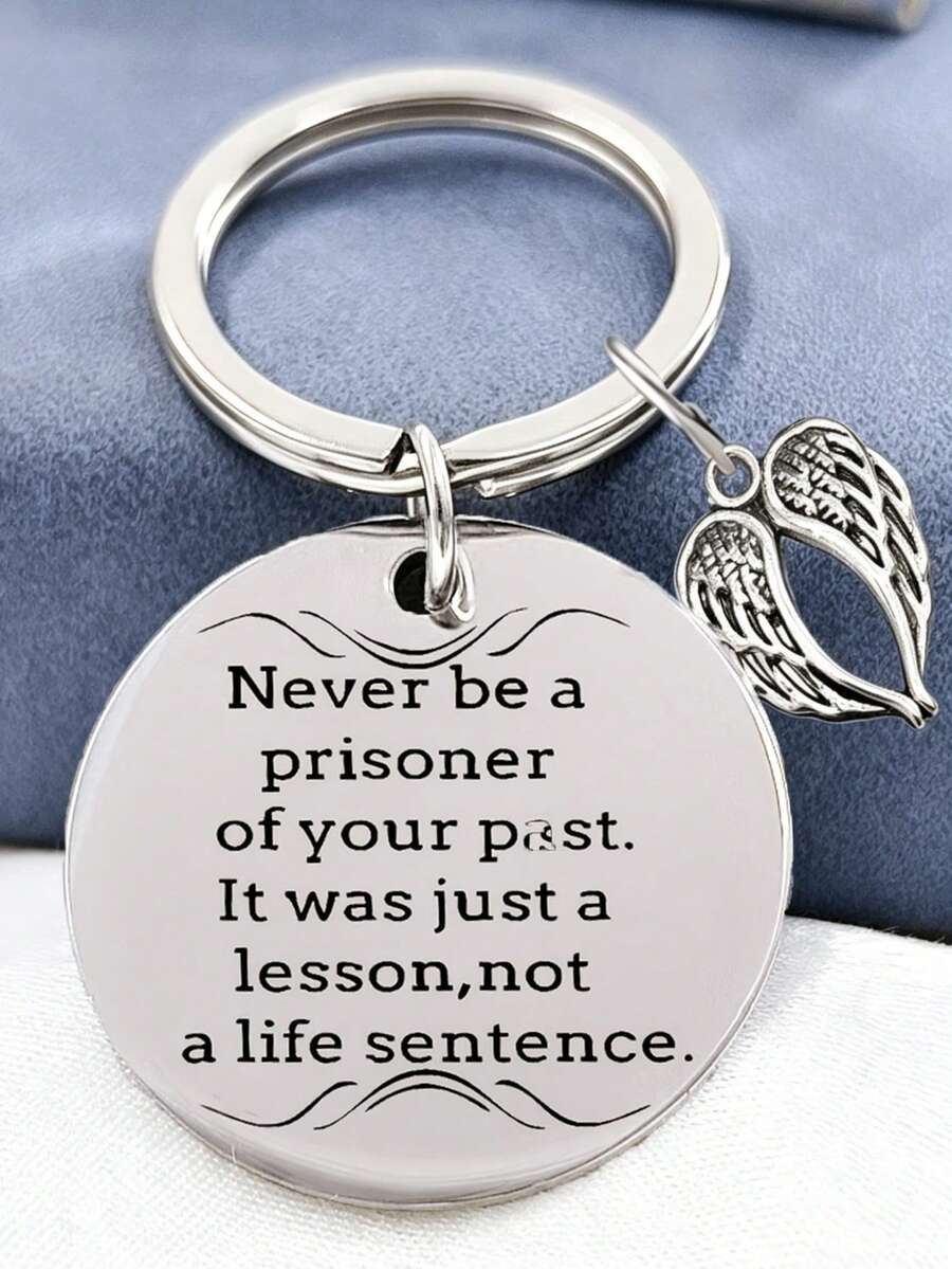 1 Inspirational "Never Be A Prisoner Of The Past" Wing Keychain, Paired With Wing Accessories, Is A Personalized Accessory That Conveys Healing Power And Is Fashionable. It Is A Unique Gift For Family Members, Friends, And Colleagues. An Inspirational Circular Keychain. It Is Very Suitable As A Healing Gift For Men And Women, Or A Graduation Gift. - Multicolor - View 1