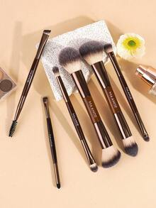 MAANGE 6/12pcs Professional Makeup Brush Set With Makeup Bag, Portable Travel Makeup Brush Kit, Includes Blush Brush, Powder Brush, Eyeshadow Brush, Highlighter Brush, Contour Brush, Eyelash Brush, Concealer Brush, Detail Brush And Other Makeup Tools, Suitable For Travel And Dates, Can Be Used As A Gift For Women - Coffee Brown - View 4