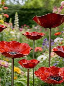 1pc Metal Flower & Bird Feeder, Metal Flower & Bird Bath And Pollinator Watering Station, Garden Decor, Outdoor, Patios, Lawns, Flower Pots, Patios.Bird Feeding, Wedding,Bird Bee Butterfly Bath Hummingbird Drinker, Courtyard Ornament - A - View 7