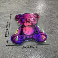 1pc Reflective Holographic Car Sticker, Cartoon Bear Eyes Neon Vinyl Sticker - Irregular Shape, Self-Adhesive, Suitable For Laptops And Water Bottles, Waterproof And Durable Scratch-Resistant Car Sticker - A - View 3