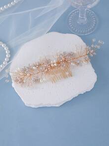 Timeless Dainty Flower‑Pattern Hair Comb, Soft‑Spreading Pearl & Crystal Formal Wedding Hair Accessory - Multicolor - View 6