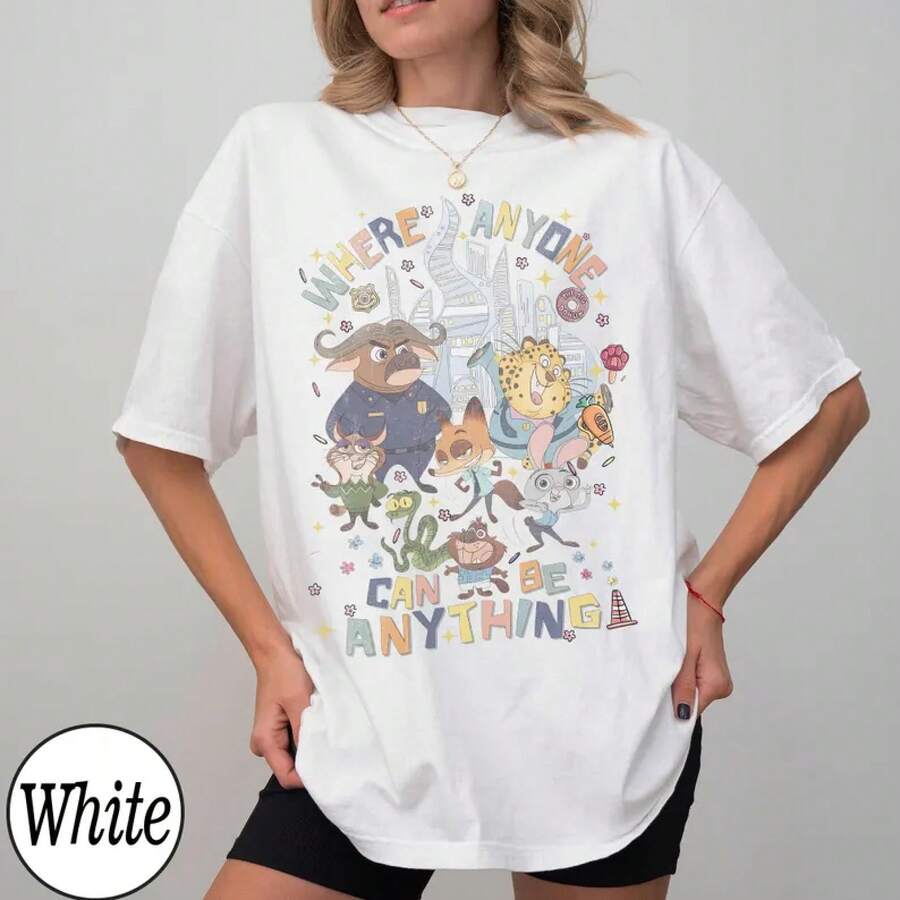 Retro Disney's Zootopia 2 Anyone Can Be Anything Shirt, Judy Hopps & Nick Wilde Shirt, Zootropolis Disney Tee, Disneyland Family Trip ShirtsUnisex, Couple Shirts, Excellent Gifts.Unisex, Couple Shirts, Excellent Gifts. - White - View 1