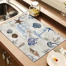 1pc Ocean Creature Pattern Absorbent Dish Drying Mat, Espresso Machine Countertop Absorbent Mat, Sink Drain Mat, Soft Faucet Absorbent Mat, Sink Cup Mat, Kitchen & Bathroom Accessories - Multicolor - View 6