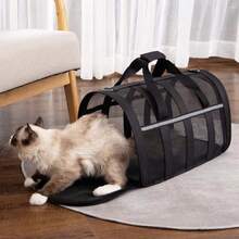 Bolsa de transporte plegable para mascotas de gran capacidad, transpirable, para viajes al aire libre, bolso de mano portátil y cómodo, resistente al desgaste, ligero, fácil de almacenar, diseño universal para todas las estaciones, perfecto para perros pequeños, gatos, gatitos, cachorros, paseos al aire libre, compras, visitas al veterinario, viajes por carretera, suministros esenciales prácticos para viajes con mascotas - Naranja - Ver 9