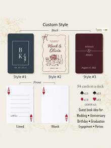 Libro de invitados de boda personalizado con cartas de juego dibujadas a mano, cartas de juego en blanco personalizadas para alternativa de libro de invitados de boda, firmas, recuerdos de boda, tarjetas de mensaje DIY, recuerdo de memoria - Multicolor - Ver 7