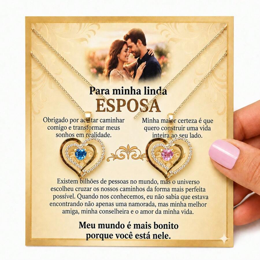 Gold-Plated 18k Necklace With Message As A Gift For Your Wife. - Baby Pink - View 1