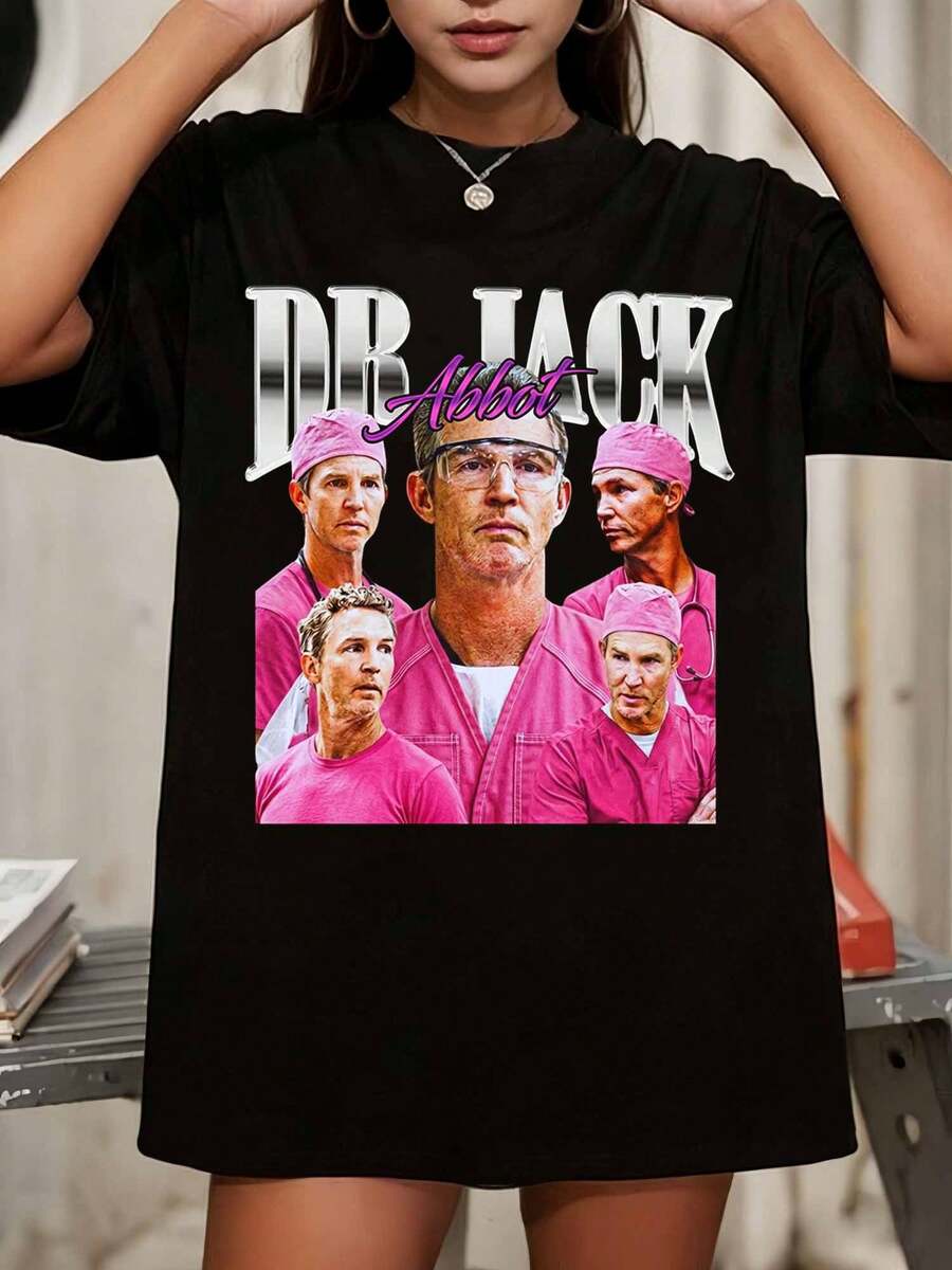 Dr. Jack Abbot The Resident TV Show Character Graphic Oversized Black T-Shirt - Black - View 1
