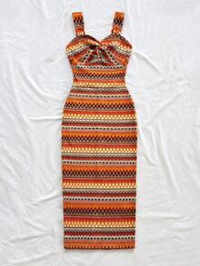 Vestido midi de unicolor elegante con detalle de torsión para mujer, atuendo de vacaciones - Multicolor 7 - Ver 2