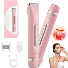 2 In 1 Women Electric Razor & Bikini Trimmer, IPX7 Waterproof Wet Dry Shaver With Ceramic Sharp Blade, USB Rechargeable 400mAh Dual Head Hair Trimmer For Face, Underarm, Leg And Pubic Hair, Portable Personal Groomer, Gift For Men Women,Multiple Color - 淺粉色 - 查看 1