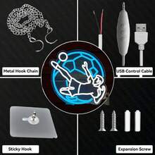 1个足球运动员蓝白LED霓虹灯，USB供电可调光足球氛围灯，适合男孩卧室/男士专属空间/游戏室/酒吧/体育酒吧墙面装饰、生日派对装饰，是送给体育爱好者的绝佳礼物。 - 多色光 - 查看 5