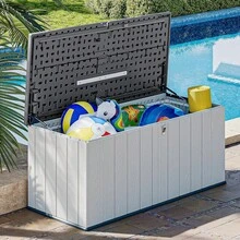 Horizontal Storage Sheds 21 Cu.Ft, HDPE Outdoor Storage Box 160 Gallon, Waterproof Lockable Resin Deck Box With Spring-Assisted Lid, Patio Storage Garden, Pool, Cushions, Tools, White - Gray - View 2