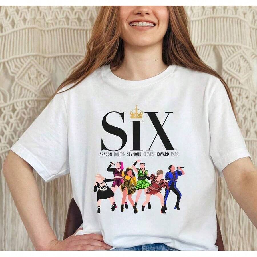 Short-Sleeved T-Shirt For Young Women (Girls And Boys) And Plus Sizes, 2026, Featuring Six Elements Of Musical Theater, Drama Theme, Women's Clothing - Stretch Polyester Blend, Machine Washable, Summer Casual Wear, Summer T-Shirt, Casual Fashion For Young Girls, Creative, Personalized, Refreshing, Minimalist, High-End, Cool, Graphic Print Of Virtual Girl Group Characters, Comfortable Basic T-Shirt, Cozy Styles Suitable For All Seasons, Pop T-Shirt, Rocker Top For Kids, Tops For Children, Star T-Shirts For Girls, Father-Son Sets, Anime Merchandise, Valentine's Day Gifts, Birthday Gift. - 白色 3 - 查看 1