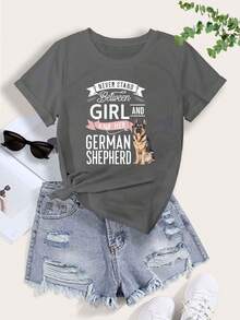Camiseta% de algodón de alto gramaje - Camiseta con estampado de A y su pastor alemán, de manga corta, cuello redondo, estilo casual, adecuada para mujeres en primavera y verano, se puede usar en todas las estaciones, como capa base en primavera y otoño, o como prenda única en verano, unisex. - Negro - Ver 7