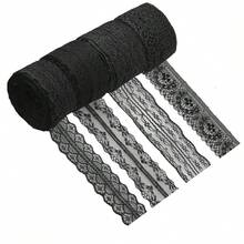 6 Rolls Black Lace Ribbon Set 10M Floral Embroidery Lace Trim For Sewing DIY Craft Gothic Lingerie Dress Decoration Gift Wrapping Fabric Accessories - A-black - View 13