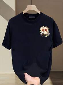Camiseta de manga corta gruesa de verano para hombre con estampados modernos, estilo coreano y japonés versátil - Negro - Ver 2