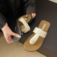 Sandalias de mujer versátiles y a la moda al estilo coreano, sandalias de mujer con adornos de perlas, nuevos diseños de chanclas para primavera-verano, sandalias de playa de mujer sin tacón, sandalias de mujer, chanclas de mujer, chanclas de mujer - Beis - Ver 7