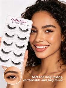 5 Pairs Natural Wispy Short False Eyelashes, Soft Lightweight Strip Lashes, Mkhlina Premium Eyelashes For Daily Makeup - Black - View 5