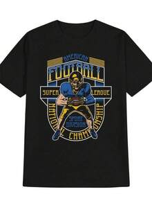 T-shirt för herrar, American Football Super League - Officiella lagloggor & tröjadesign, svart med blå/gul grafik, lätt och luftig sommarsportklädsel, present till fans, VM 2026 dam-t-shirt, unisex crop top, andningsbar, Frankrike fotbolls-t-shirt, VM-t-shirt för damer, avslappnad topp för damer, kortärmad bomulls-t-shirt för damer, tryck med Frankrikes fotbolls-VM, trendiga streetwear-toppar. - Svart - Visa 1