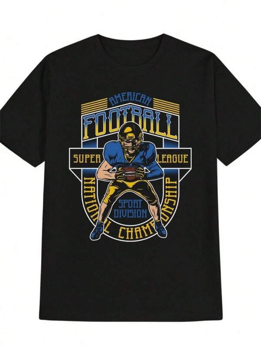 T-shirt för herrar, American Football Super League - Officiella lagloggor & tröjadesign, svart med blå/gul grafik, lätt och luftig sommarsportklädsel, present till fans, VM 2026 dam-t-shirt, unisex crop top, andningsbar, Frankrike fotbolls-t-shirt, VM-t-shirt för damer, avslappnad topp för damer, kortärmad bomulls-t-shirt för damer, tryck med Frankrikes fotbolls-VM, trendiga streetwear-toppar. - Svart - Visa 1