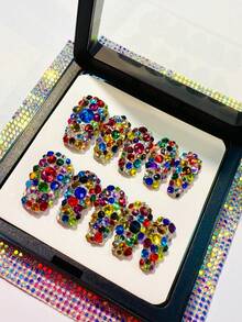 Premium Handmade Medium Square 3D Crystal Rhinestone Press On Nails, Full Cover Multicolor Bling Nail Art Set, Festival And Party Looks, Valentines Day Nails Summer - 許多 - 查看 11