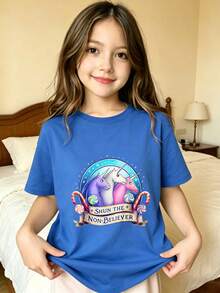 Unicorn Magic Wards Off The Nonbeliever Girls' T-Shirt - 藍色 - 查看 7