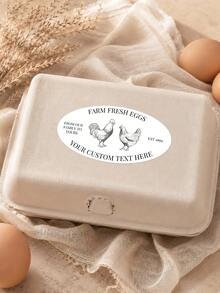 Custom Oval Egg Carton Labels, 4x2 Inch Farm Fresh Egg Stickers, 4 Editable Text Chicken Labels, Vintage Rooster & Hen Farmhouse Style Stickers, Homegrown Egg Packaging Labels, Backyard Farm Gifts, Country Kitchen Supplies - Oval - View 2