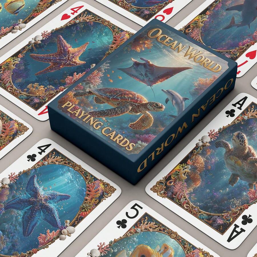 YFOPEN Marine Life Playing Cards, Paper Cards, Featuring Dolphin/Shark/Turtle/Jellyfish Patterns, Party Game Cards, 9 X 6.5 Cm, Marine Life Board Game, Nature-Inspired Classic Playing Cards. - Multicolor - View 1