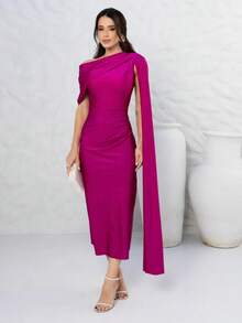 Elegant Women's Midi Dress For Parties, Weddings, Bridesmaids, Graduations, Luxury, Elegant, Formal And Evening Events. - 玫瑰紅 - 查看 1