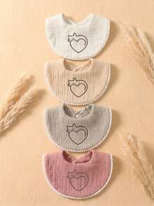 4pcs Cute Candy Color Fox Embroidery Baby Bibs, Soft & Skin-Friendly Princess Baby Drool Bibs, Suitable For Daily Use - Multicolor - View 3