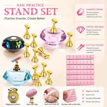 Conjunto de Suporte Magnético para Prática de Unhas com Base de Cristal + Argila Reutilizável, Kit de Treino de Arte de Unhas para Iniciantes - Multicolorido - Ver 4