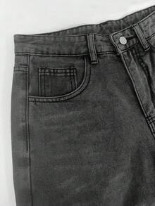 1 pièce Jeans vintage délavé à coupe ample et jambe large pour hommes, sans stretch, convient pour le casual et le travail - Gris foncé - Voir 11