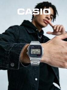 Casio A158WA‑1 Unisex Vintage Square Digital Watch Polished Silver Stainless Steel Bracelet Blue‑Black Retro Border Dial Multifunctional Alarm Chronograph Wristwatch for Campus Daily Wear Street Fashion Music Festival Casual Hangout Ideal Unisex Gift for Birthday Backdaycanto‑School Graationi totalpkkk週周英國改：改成 Urbanpem. - A158WA-1 - 查看 2