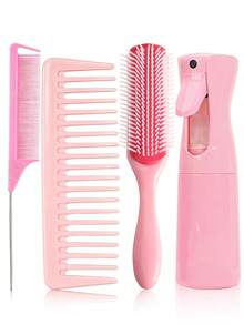 4pcs/Set Hair Styling Kit - Wide Tooth Comb + Styling Comb + Sectioning Comb + Spray Bottle, Suitable For Dry/Wet Long Curly Hair, Home & Travel Use, Multi-Color Options - Multicolor - View 2