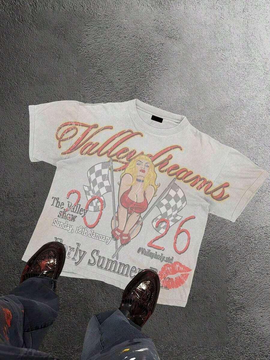 Valley Dreams 1976 Forever (Cotton T-Shirt 220) Men's T-Shirt, Casual Cotton T-Shirt, Loose Fit, Versatile, Unisex, Suitable For Christmas Gifts, Indoor And Outdoor Use - 紅色 - 查看 1