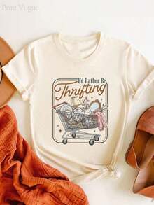 Women's And Unisex "I'd Rather Be Thrifting" Thrift Store T-Shirt - Soft, Breathable, Casual, Short Sleeve, Round Neck, Thrift Store Inspired Graphic Tee, Great Gift For Shopahol - 白色 - 查看 7