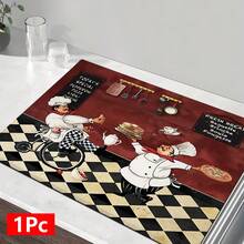 1pc Chef Pattern Printed Absorbent Dish Drying Mat, Espresso Machine Countertop Absorbent Mat, Sink Drain Mat, Soft Faucet Absorbent Mat, Sink Cup Mat, Kitchen & Bathroom Accessories - Multicolor - View 16
