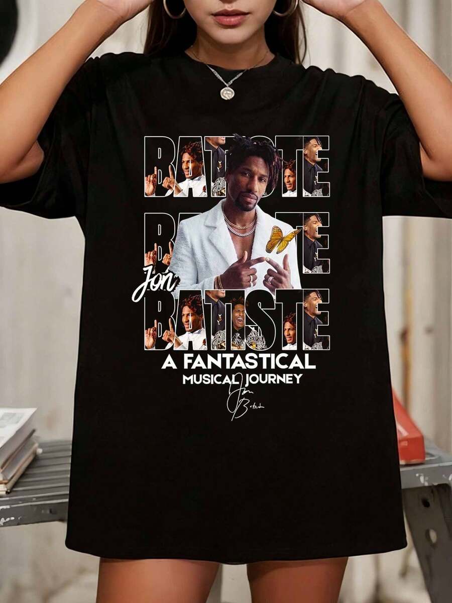 Jon Batiste A Fantastical Musical Journey Photo Collage Graphic Oversized Black T-Shirt - Black - View 1