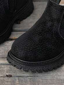 1 Pair Unisex Kids Thermal Lined Warm Snow Boots, Solid Color Dark Pattern Autumn/Winter Outdoor Baby Boots - Black - View 5