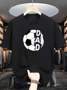 Men's Casual T-Shirt With Football Pattern And Letter Print - Crew Neck, Short Sleeve Summer Shirt, Lightweight Polyester, Perfect For Outdoor Activities And Casual Wear - 黑色 - 查看 6