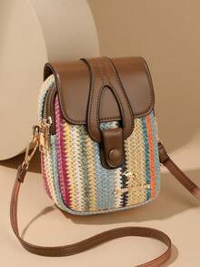 Women's New Fashion Woven Versatile Straw Bag, Large Capacity Crossbody Bag With Detachable Adjustable Shoulder Strap - Brown - View 2