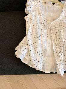 女款波點韓系休閒甜美風 2 合 1 背心上衣 夏季白色 - 白色 - 查看 4